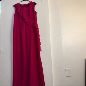 Calvin Klein Red Asymmetrical Halter Gown Pre-owned